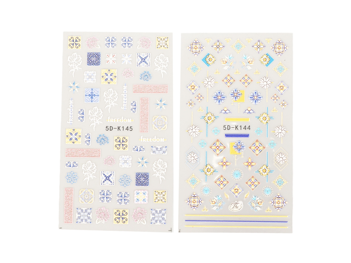 Pegatinas para uñas 5D KKML con diseño en relieve y orificio, autoadhesivas para decoración y arte de uñas.
