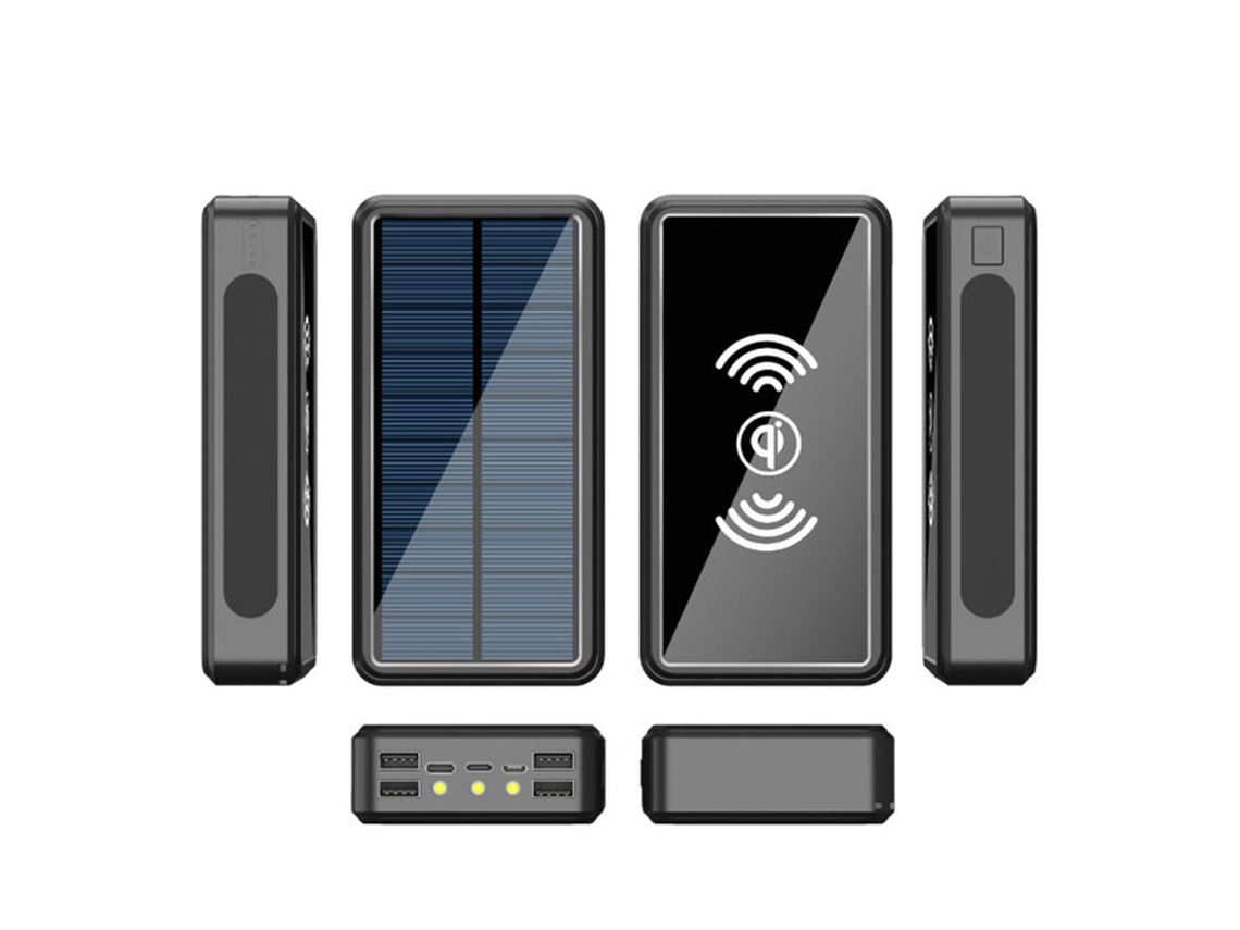 Carregador Solar Portátil 100000mah Bateria Externa Sem Fio Com Luz Led Resistente À Água