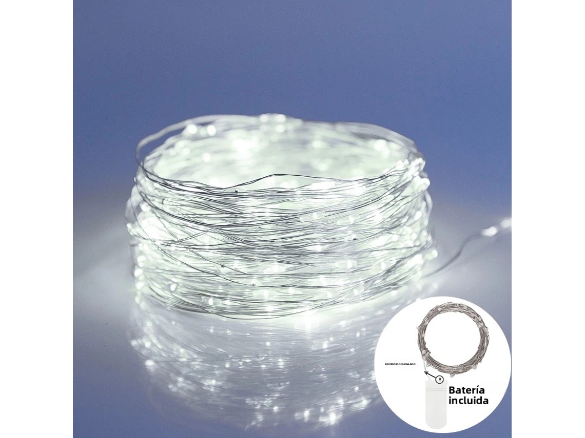 (1 metro con 10 LED) Guirnalda de luces LED blancas, ideal para Navidad, fiestas, etc. Funciona con pilas.