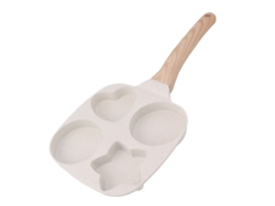 Sartén Antiadherente De Aleación De Aluminio Con 4 Compartimentos Y Mango De Madera, Ideal Para Huevos Y Desayunos.