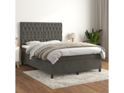 Cama Box Spring Con Colchón Terciopelo Gris Oscuro 140x190 Cm