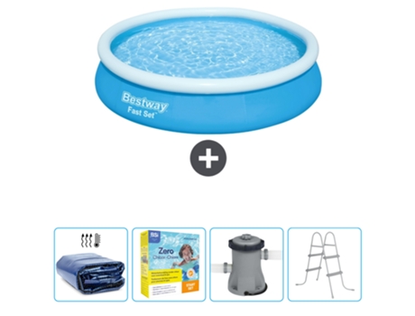 Piscina Hinchable Redonda Fast Set BESTWAY - 366 x 76 cm - Azul - Incluida Vela solar - Paquete de mantenimiento - Bomba - Escalera