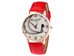 Reloj De Pulsera Analógico De Cuarzo Con Correa Pu Para Mujer Y Hombre Dial Luna Rojo