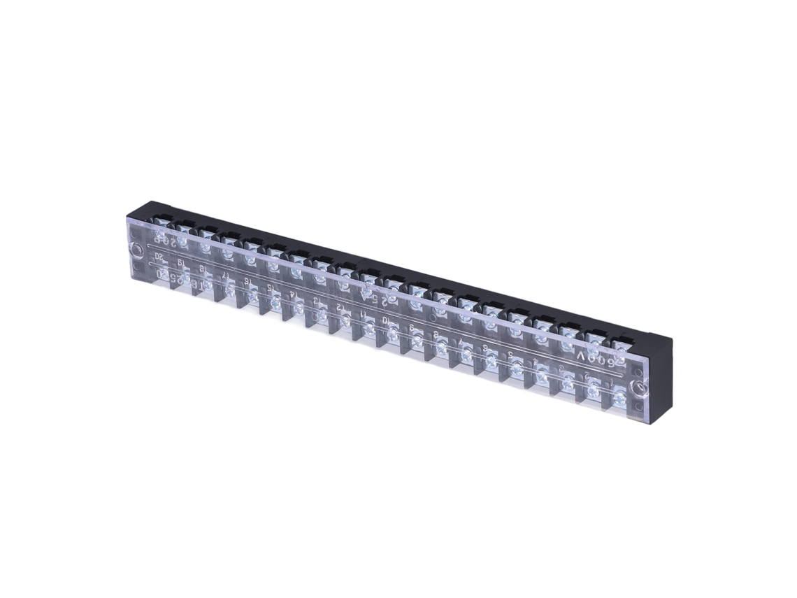 Bloque de terminales TB-2520: 15 piezas, 20 posiciones, 2 filas, 600 V, 25 A, tornillo.