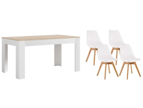 Pack Mesa Extensible de Comedor o Cocina Blanco y Cambria 4 Sillas Nordic Blanco SALDOSYSTOCKS