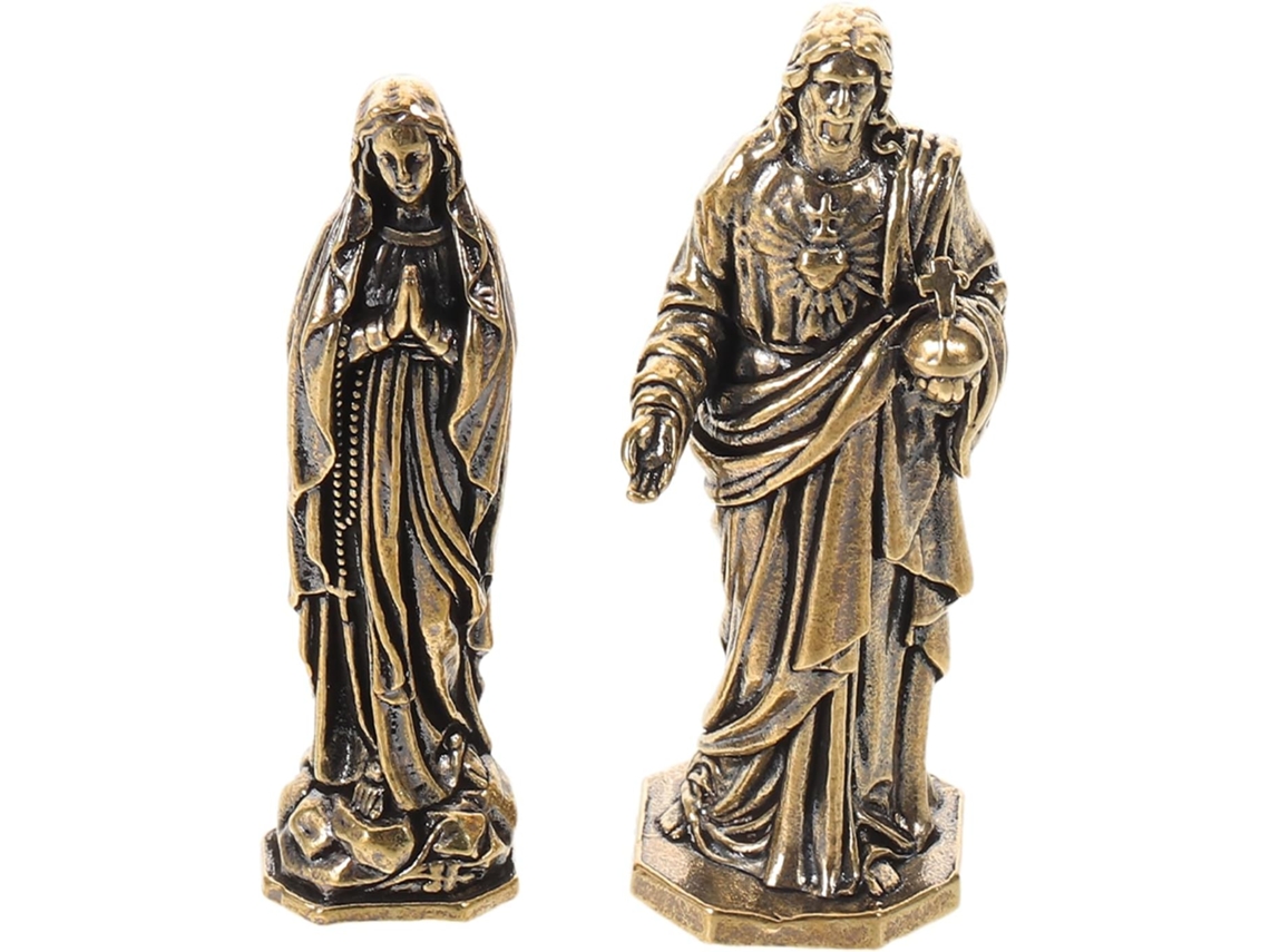 Figuritas Cristianas De Latón Dorado, Juego De 2 Estatuillas Religiosas Elegantes De Estilo Retro.