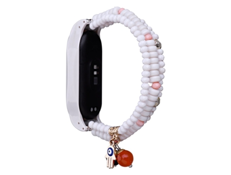 Correa de tela tejida con cuentas estilo de vacaciones para Xiaomi Mi Band 3/Band 4 - blanco