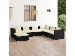 Conjunto de jardín de 7 piezas con cojines, mimbre sintético negro, DKD Home Decor