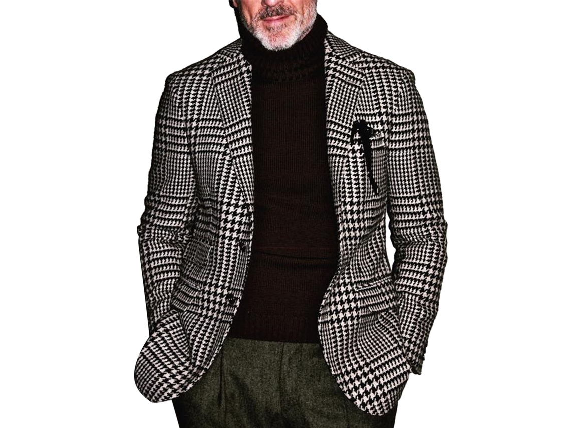 Chaqueta De Traje Casual De Corte Ajustado Para Hombre, A Cuadros, Con Un Botón, Para El Trabajo Y Uso Diario, Talla L