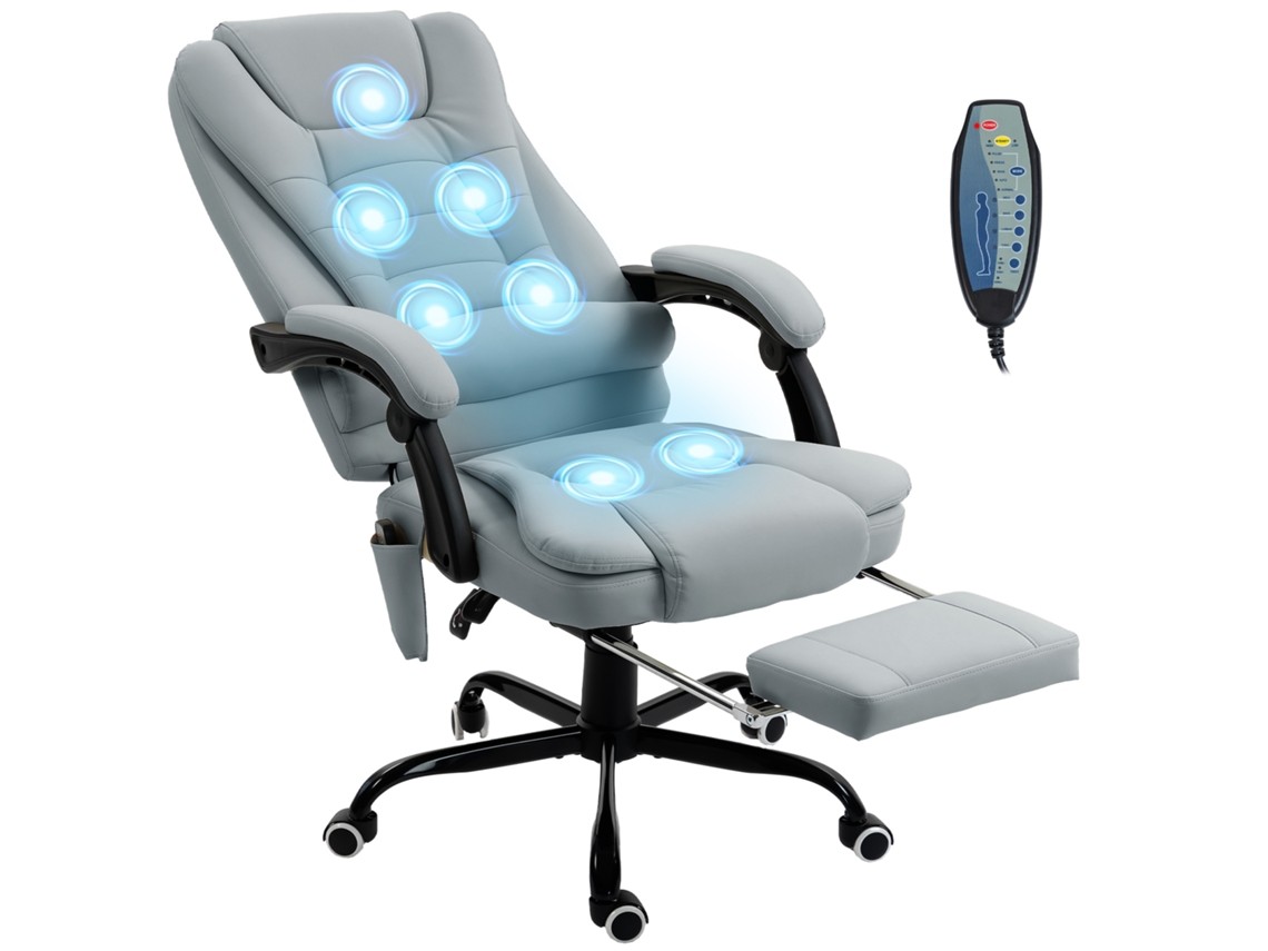 Cadeira De Escritório Com Função De Massagem, Altura Ajustável, Encosto Reclinável E Controle Remoto Com Fio, Cor Cinza.