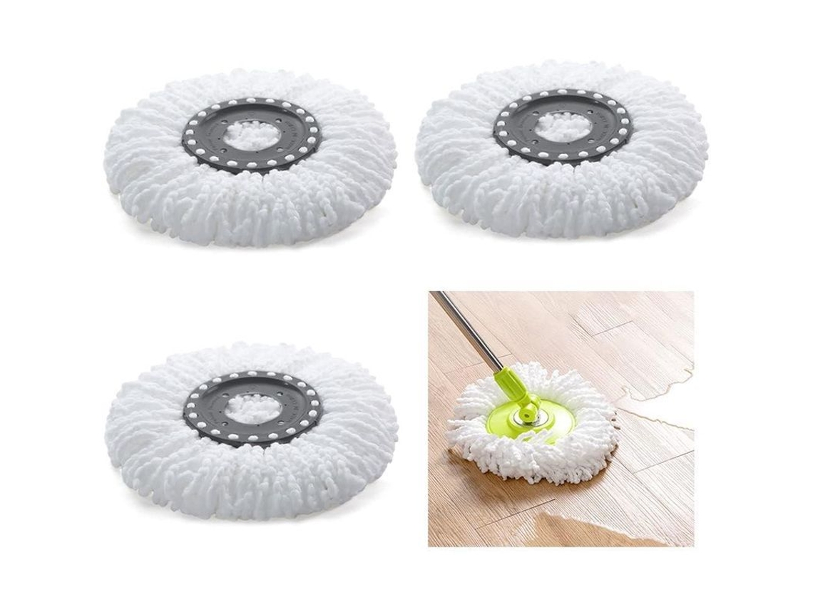 3 Cabezales De Repuesto Para Fregona, Recambio De Fregona De Microfibra Giratoria De 360°, Fácil Limpieza.