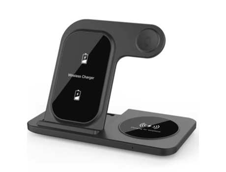 Cargador Inalámbrico Base Regulable 3X1 Iphone/Airpods/Apple Watch Negro ¡ANTIMPACTO!