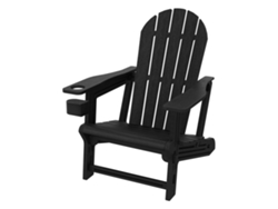 Silla Adironack Ml-design Con Portavasos, Negro, Plástico Con Aspecto De Madera