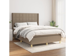 Cama Box Spring Con Colchón Tela Gris Taupe 140x190 Cm