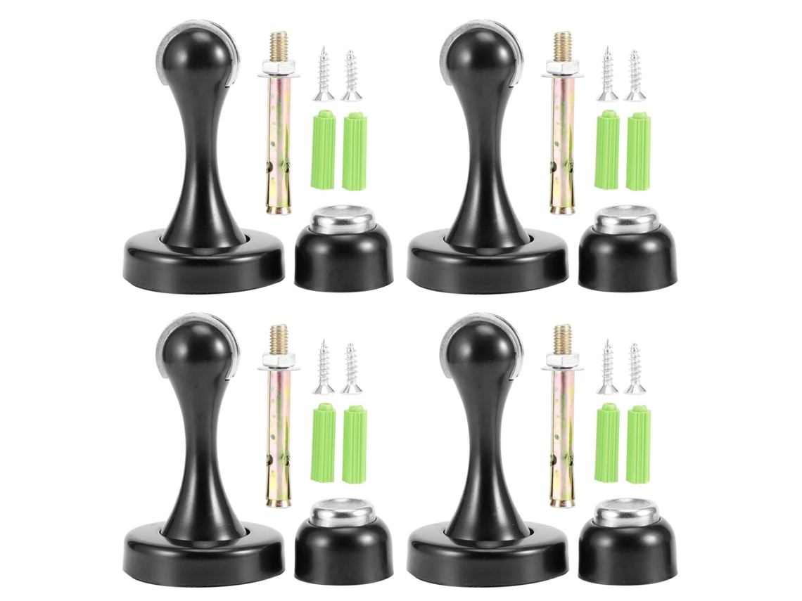 4 Juegos De Topes Magnéticos Para Puertas, De Acero Inoxidable Negro Reforzado, Para Montaje En Pared O Suelo.