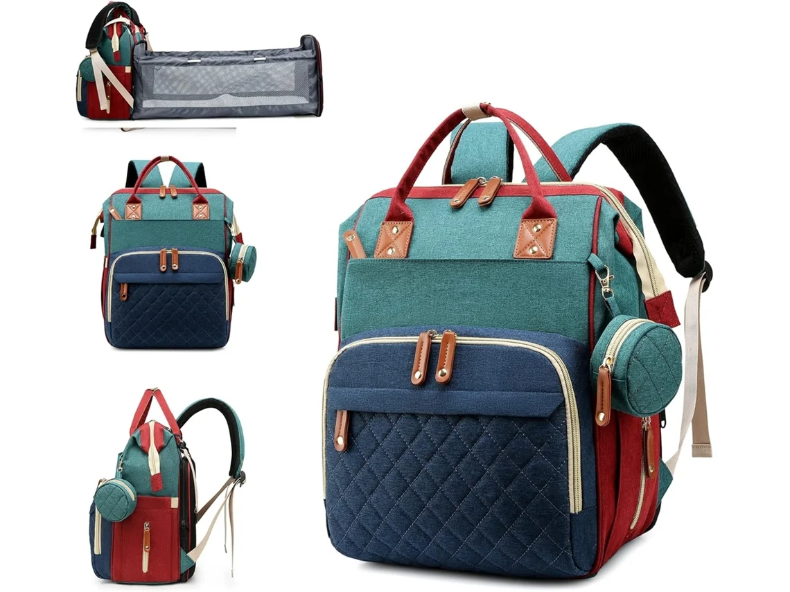 Mochila pañalera CUICH Mommy Mom And Baby 3 en 1 Verde-Azul-Rojo