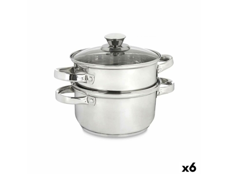 Vaporera con Cacerola Acero Inoxidable 1,8 L 24,5x14x18 cm (6 Unidades)