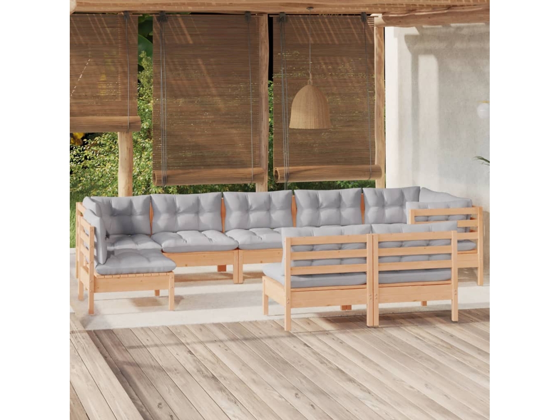 Pcs Conjunto Lounge De Jardim Almofadões Cinza Pinho Maciço Dkd Home Decor