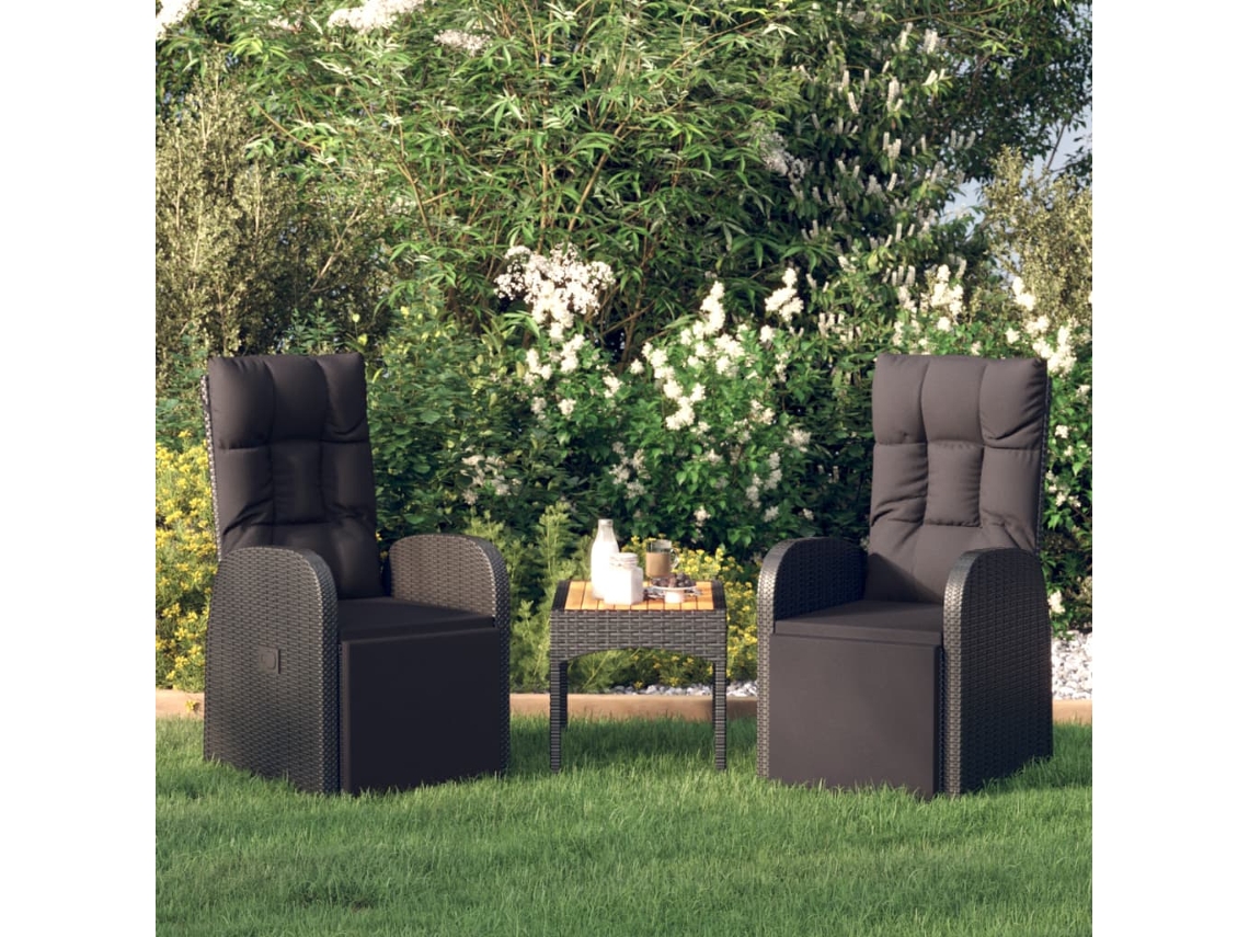Juego de 2 sillas reclinables de jardín DKD HOME DECOR con cojines en ratán negro