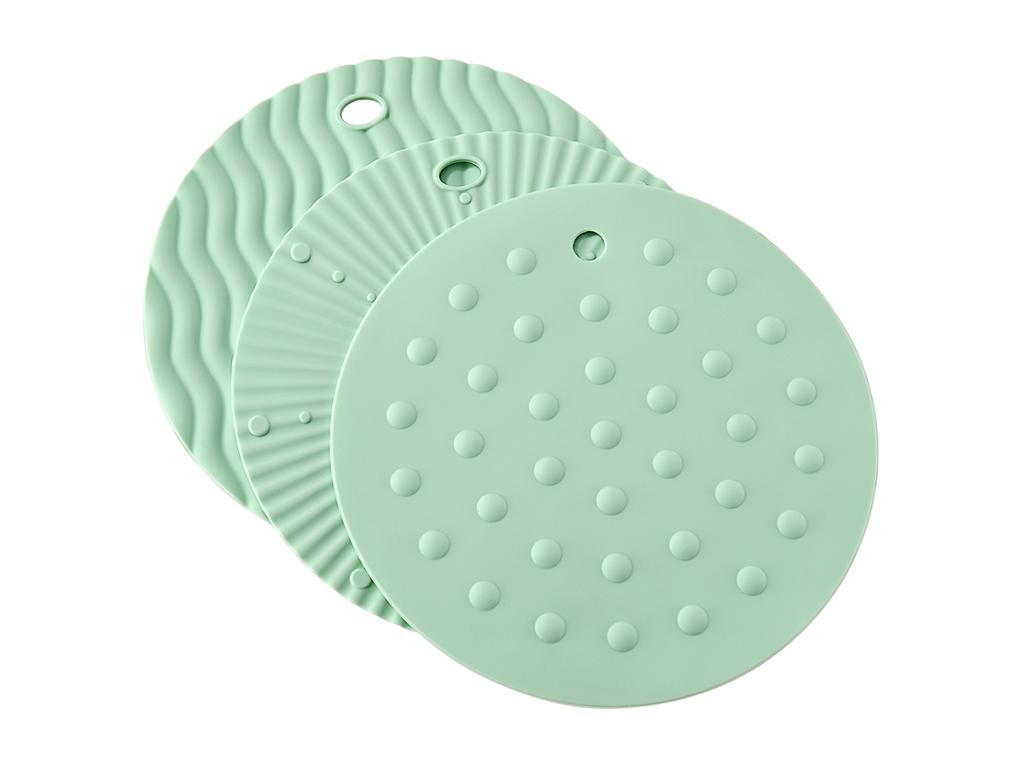 Juego de 3 tapetes aislantes redondos de silicona, antideslizantes, resistentes al calor y antiescaldaduras, ideales para la cocina, color verde Viewleaf