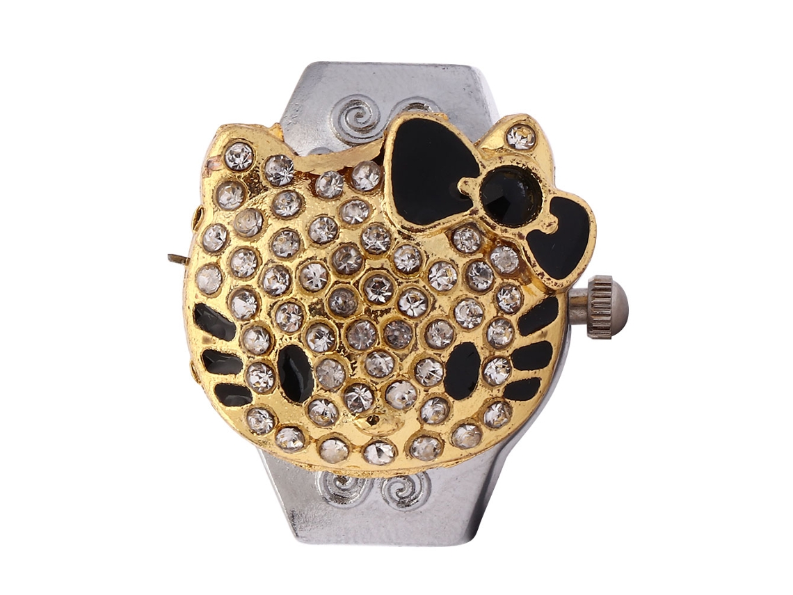 Reloj De Pulsera De Cuarzo Para Mujer Con Anillo Abatible Y Diamantes De Imitación, Negro, A La Moda.