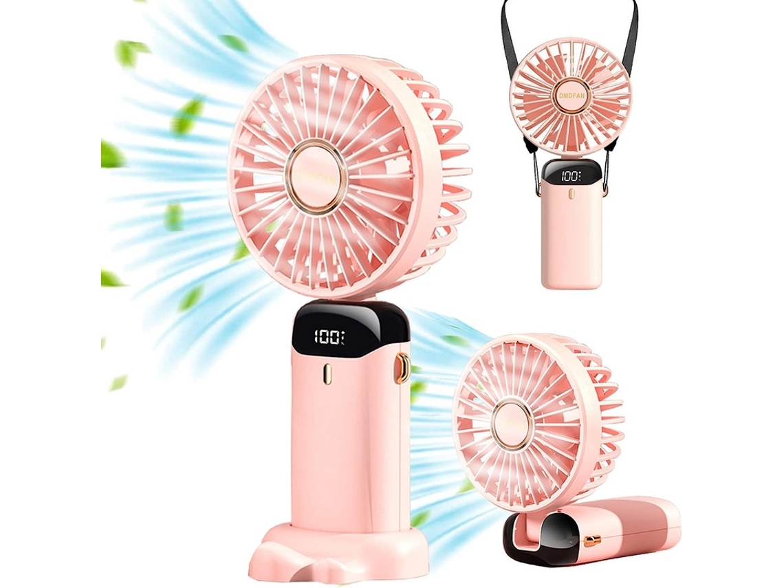 Mini ventilador portátil Gusshious N15, 5 velocidades, ajustable, 90°, rosa