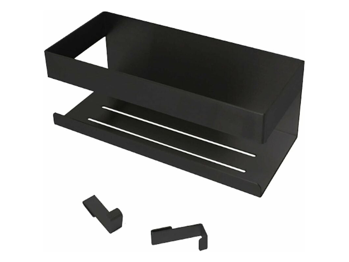 VVJIJILLY Prateleira De Duche Sem Furos, Aço Inox, Suporte Adesivo P/ Champô, C/ 2 Ganchos, Preto Mate
