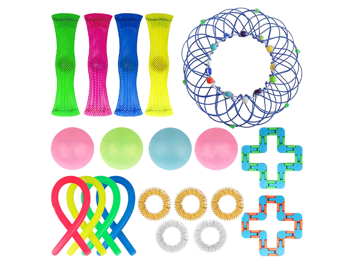 Conjunto de 20 brinquedos sensoriais antiestresse Rebe: malha de mármore, cordas elásticas para crianças e adultos, ideal para festas em sala de aula.