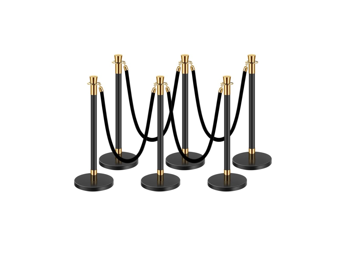 Juego de 6 Postes de Control con Cordones de Terciopelo Negro para Eventos Tekmaquinas