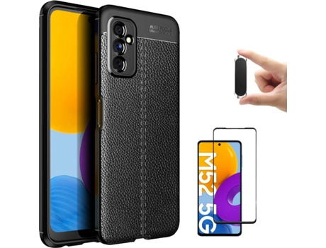 Funda + Protector de Pantalla + Soporte Magnético Samsung M52 5G Rugged Leather Negro