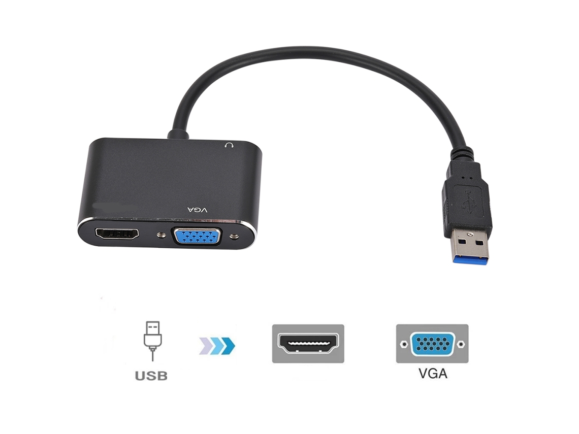 Adaptador Usb 3.0 A Hdmi Y Vga 1080p. Compatible Con Windows Y Macos. Sincroniza Audio Y Vídeo.