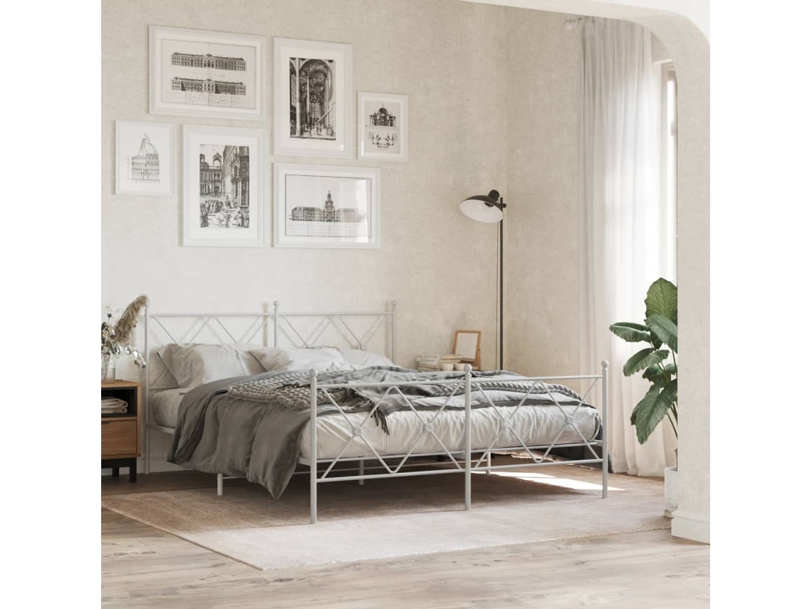 Estructura Cama Sin Colchón Con Estribo Metal Blanco 150x200 Cm