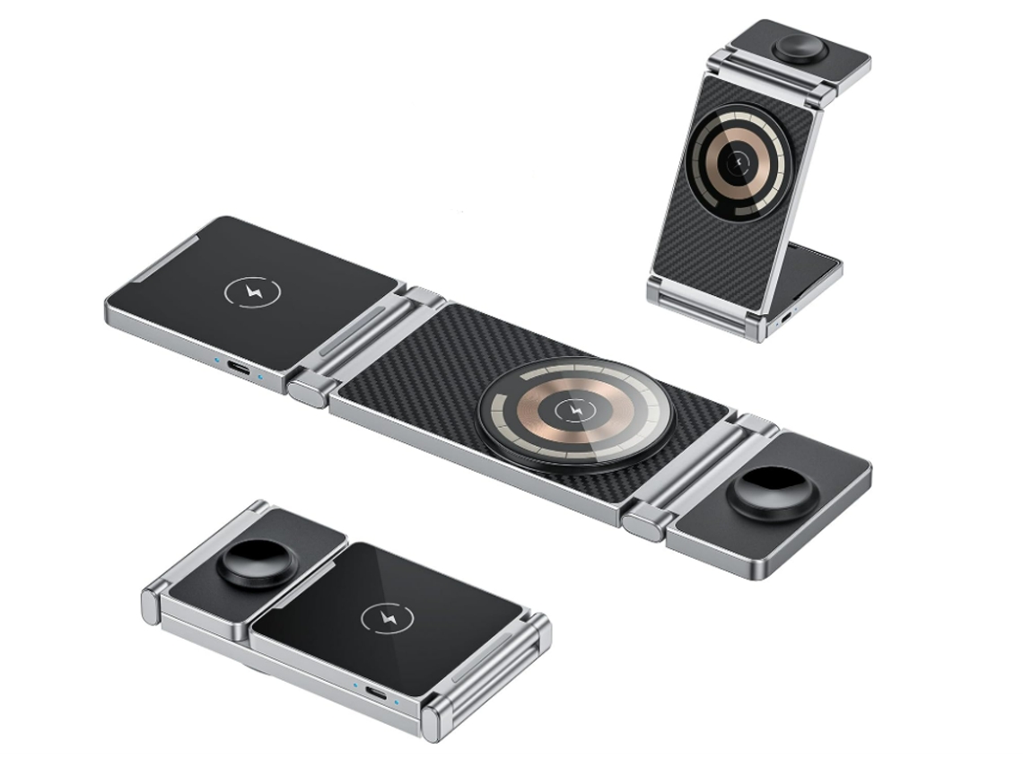 Cargador Inalámbrico Magsafe De Aleación De Zinc, Estación De Carga Inalámbrica Portátil Plegable 3 En 1, Soporte De Carga Rápida (negro)