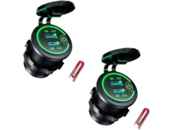 2 Tomas De Corriente Usb Dobles Qc 3.0, Resistentes Al Agua, De 12 V/24 V Con Interruptor Táctil Verde.