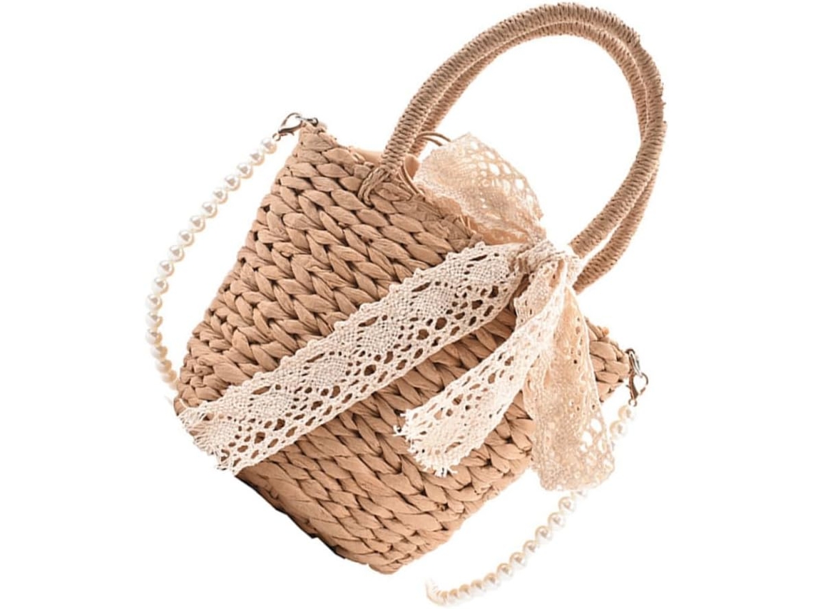 Bolsa Feminina De Palha Trançada, Prática Bolsa De Ombro, Estilo Praia.