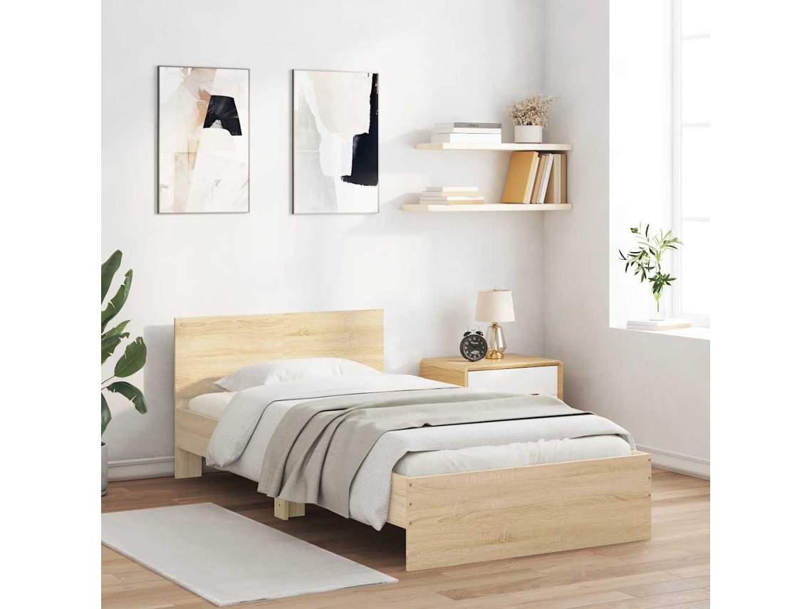 Estructura Cama Con Cabecero Sin Colchón Roble Sonoma 100x200cm