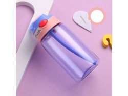 Botella de agua infantil de 480 ml con tapa y pajita, portátil. MDUG (morada)