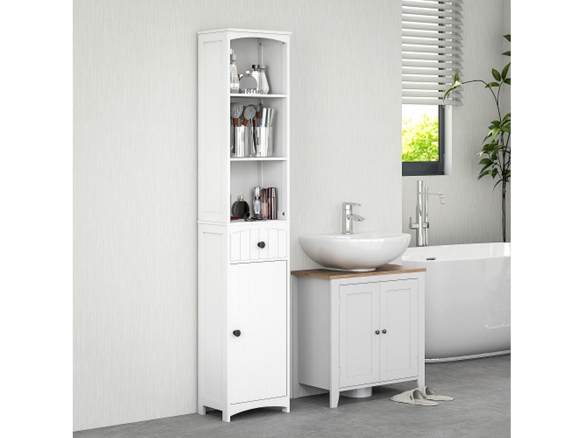 Mueble de baño alto con tres estantes y un cajón, 34x24x170,5 cm BAGOLY