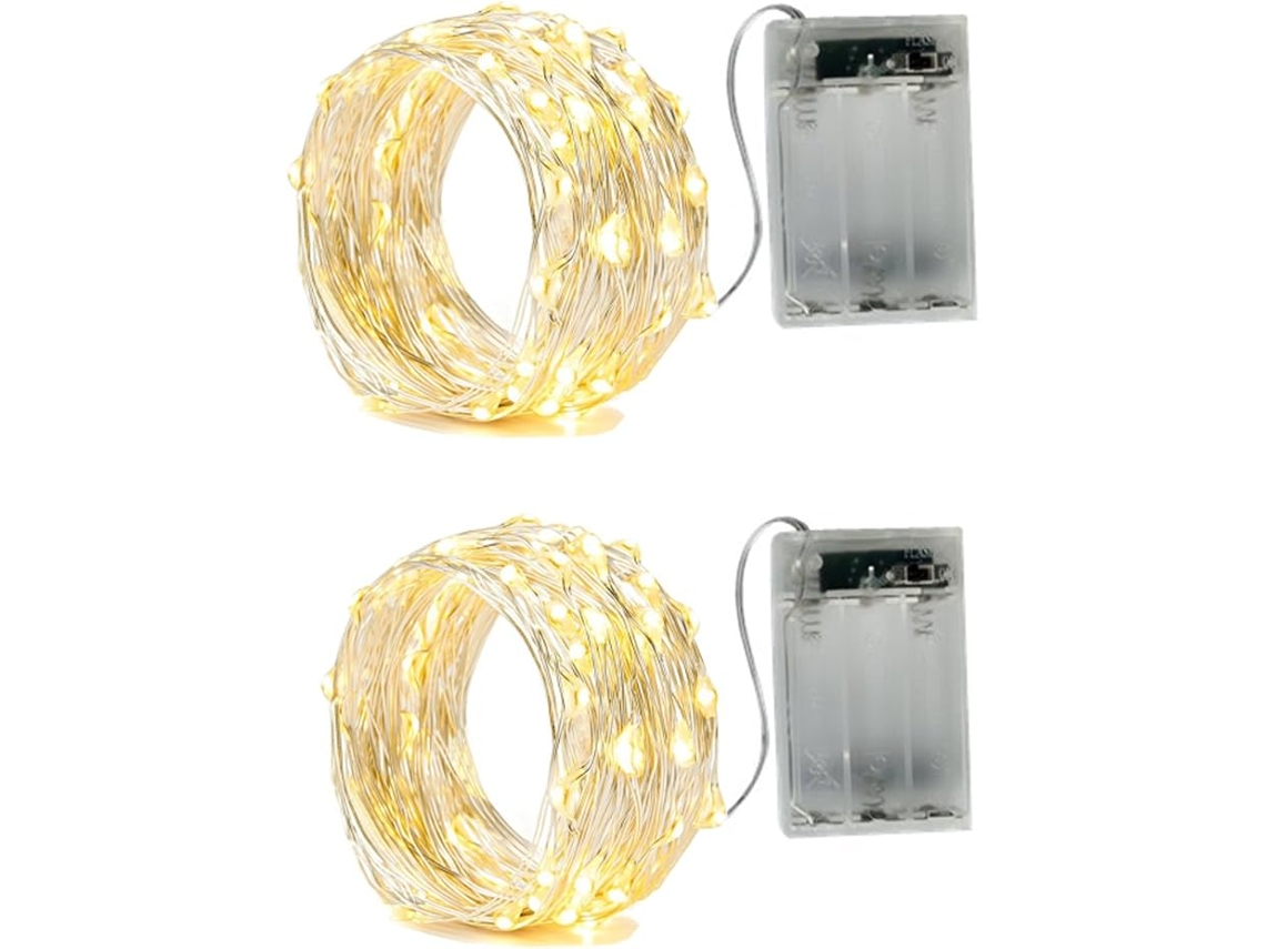Luz Corda Led 2 Pcs, 2m, Branco Quente Decoração ZYBLSSBB