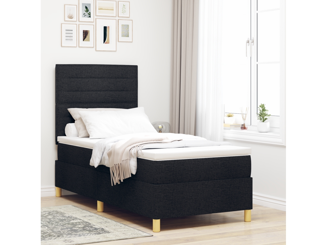 Cama Con Somier De Con Colchón Negro 90x200 Cm Tela