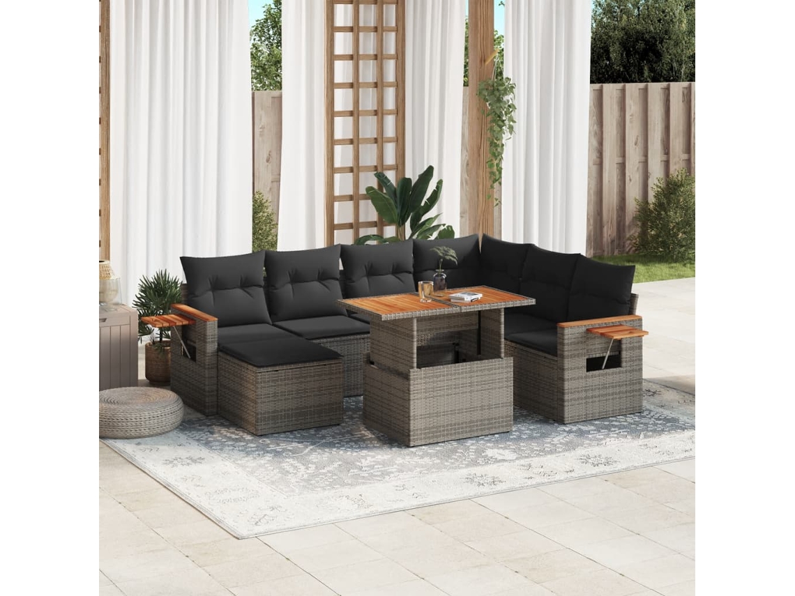 Conjunto de sofás de jardín de 8 piezas DKD Home Decor con cojines de mimbre gris