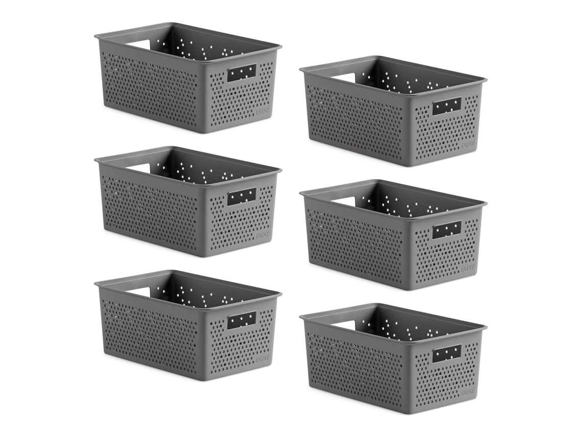 TATAY Bohol - Juego de 6 Cajas Organizadoras 4L en Plástico Reciclado. Gris Antracita