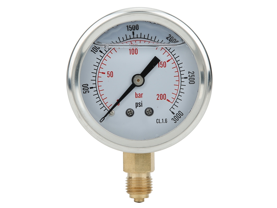 Manómetro Radial De Acero Inoxidable De 0 A 200 Bar, Rosca 1/4 Bsp, Para Mediciones Residenciales E Industriales.
