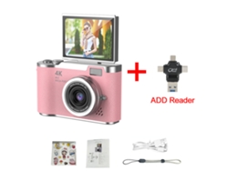 Cámara digital MDUG 4K para niños de 48 MP con enfoque automático y pantalla de 2,4 pulgadas (rotativa de 180°, rosa, con lector de tarjetas de 128 GB)