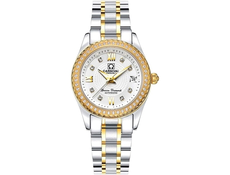Reloj automático VEANXIN resistente al agua de acero inoxidable para mujer-Blanco