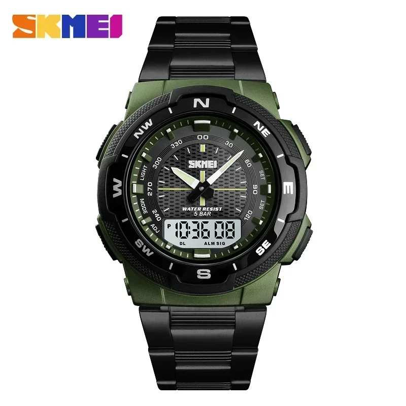 Relógio De Quartzo Esportivo Elegante Em Verde Militar, Relógio Masculino Luxuoso Em Aço Inoxidável, Modelo Empresarial À Prova D'água