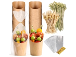 50 juegos de vasos desechables para fiambres, con palitos y bolsas, cajas de papel kraft marrón de 414 ml para refrigerios Mdug (14 oz)
