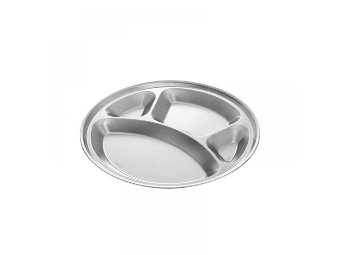 JILLIOPER Thali redondo con 4 compartimentos, platos de alimentos de acero inoxidable de 4 secciones reutilizables bandeja de servicio extremadamente duradera, 