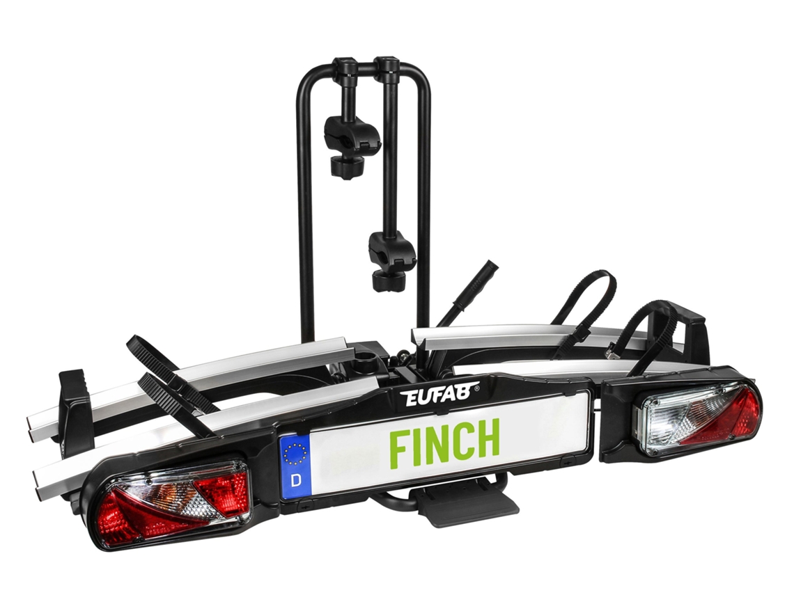 Portabicicletas plegable e inclinable Finch: 2 bicicletas para enganche de remolque.