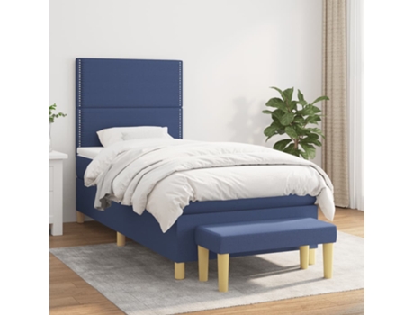 vidaXL Cama con somier y colchón 90x190 cm tela azul